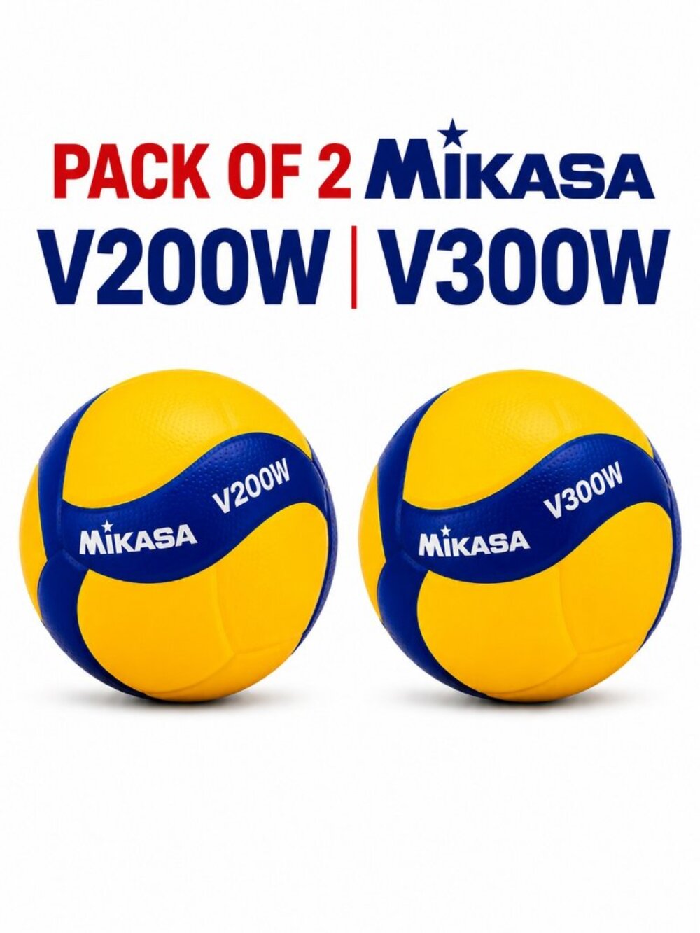 Mikasa V200W & V300W Volleyballs Pack of 2 Official FIVB Indoor Sports